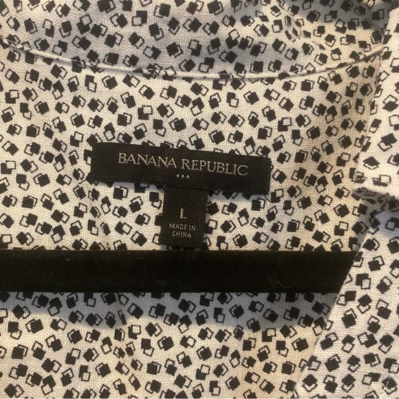 BANANA REPUBLIC Navy & Beige Geometric Belted Dress Sz. LARGE - Picture 3 of 3